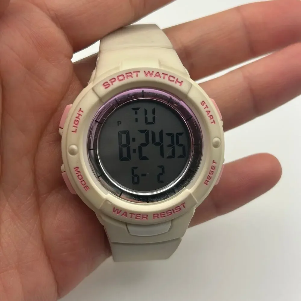 White and Pink Women’s Digital Watch Stainless Steel Working New Battery